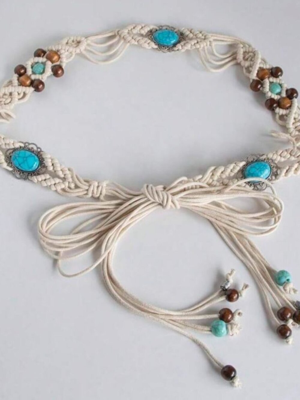 Bohemian Macrame Beltwith Turquoise Accents 1806